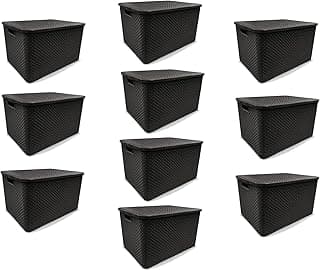 Kit 10 caixas organizadoras rattan pretas 40 litros Arqplast