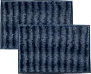 Kit com 2 tapetes de banheiro azul antiderrapante de microfibra com design de bolinhas de popcorn