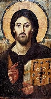 Pintura bizantina Cristo Pantocrator segurando livro dourado