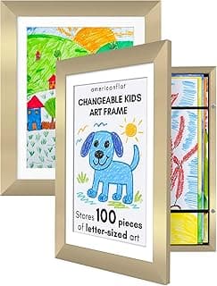 Americanflat Porta-retrato de arte infantil 10 x 12,5 em ouro - exibe 21 x 28 cm com tapete e 25 cm sem tapete - madeira composta com vidro resistente à quebra - formatos horizontais e verticais - pacote com 2