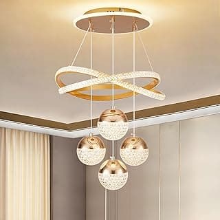 Luminária pendente LED contemporânea com quatro luzes em ouro para sala e quarto
