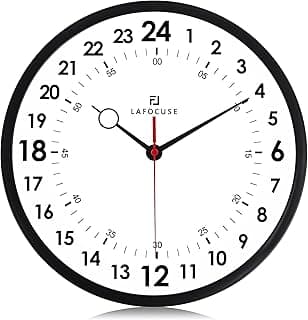 Lafocuse Relógio de parede preto silencioso 24 horas operado por bateria, relógio de parede analógico militar para decoração de sala de estar, relógio de parede decorativo moderno para quarto