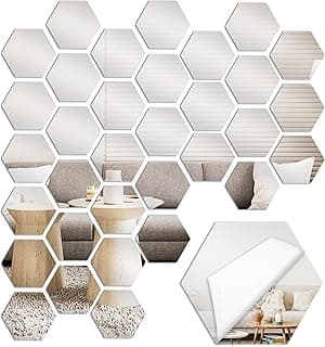 Conjunto de espelhos hexagonais de 36 peças de acrílico prateados para decoração de parede