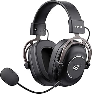 Fone de ouvido Havit H2002YG preto com microfone destacável, contra fundo branco