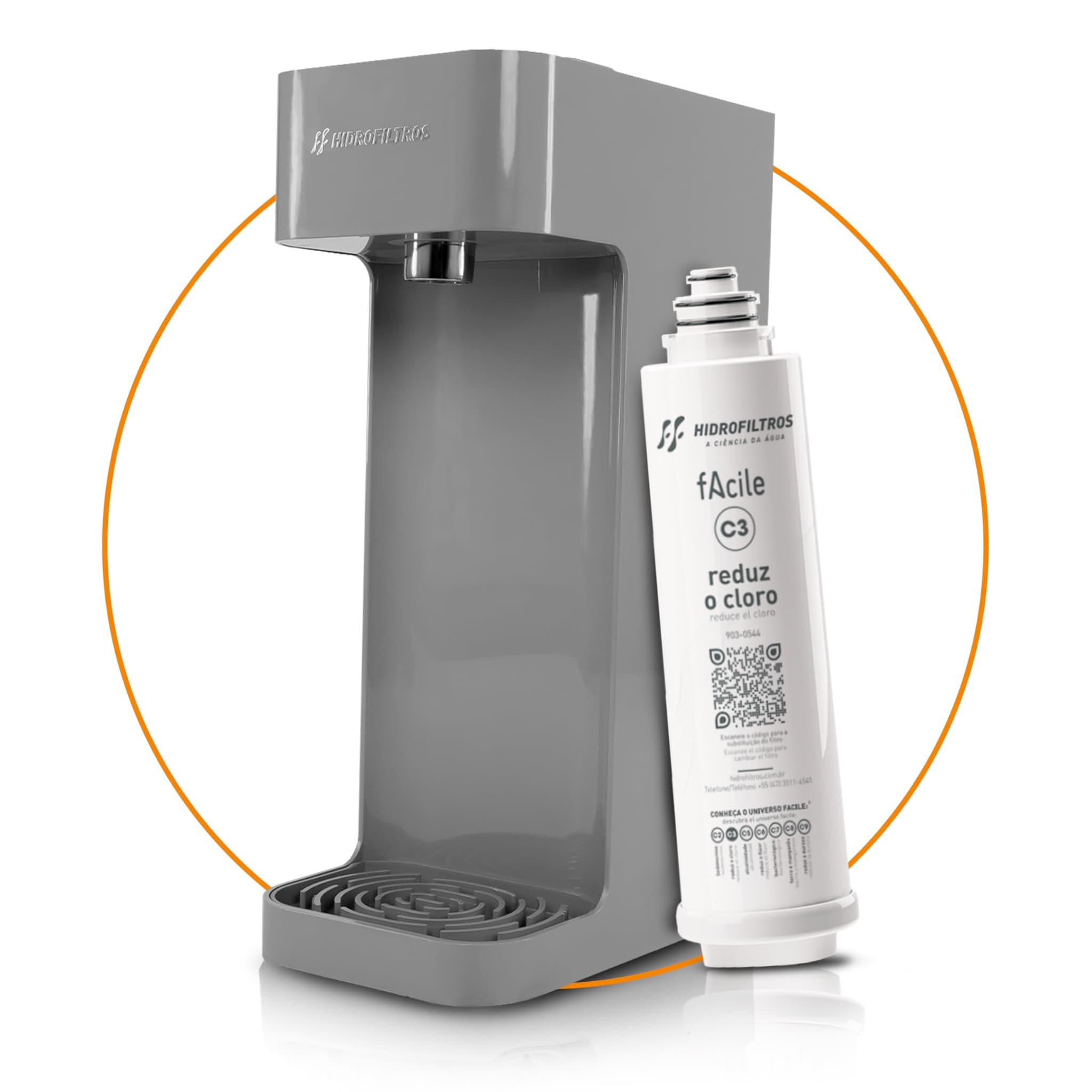 Purificador de Água Hidrofiltros Facile com Refil C3 Cinza
