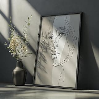 Quadro decorativo minimalista com face feminina abstrata em preto e branco