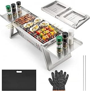 Churrasqueira portátil pequena a carvão, mini churrasqueira dobrável com controle de calor de 4 níveis, churrasco de mesa ao ar livre, itens essenciais de acampamento, defumador fácil de usar