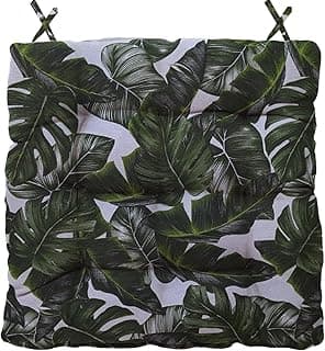 Almofada de cadeira com estampa de folhas de bananeira verde sobre fundo branco