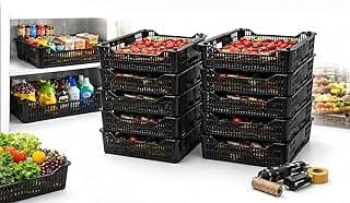 Kit de 10 caixas plásticas empilháveis vazadas pretas para organização profissional e doméstica