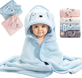 Toalha de banho infantil azul com capuz de animal, toque macio, super absorvente para recém-nascidos