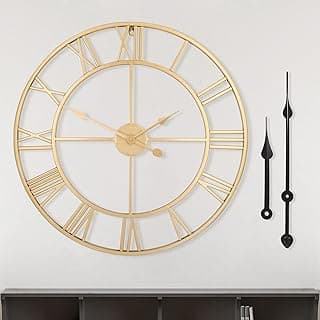 LEIKE Relógios de parede grandes e modernos, metal dourado de 45,7 cm, rústico, redondo, silencioso, sem tique-taque, relógio com números romanos operados por bateria para decoração de parede de sala