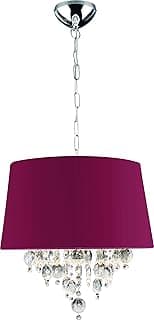 Pendente de teto com cúpula de tecido vinho e cristais prateados