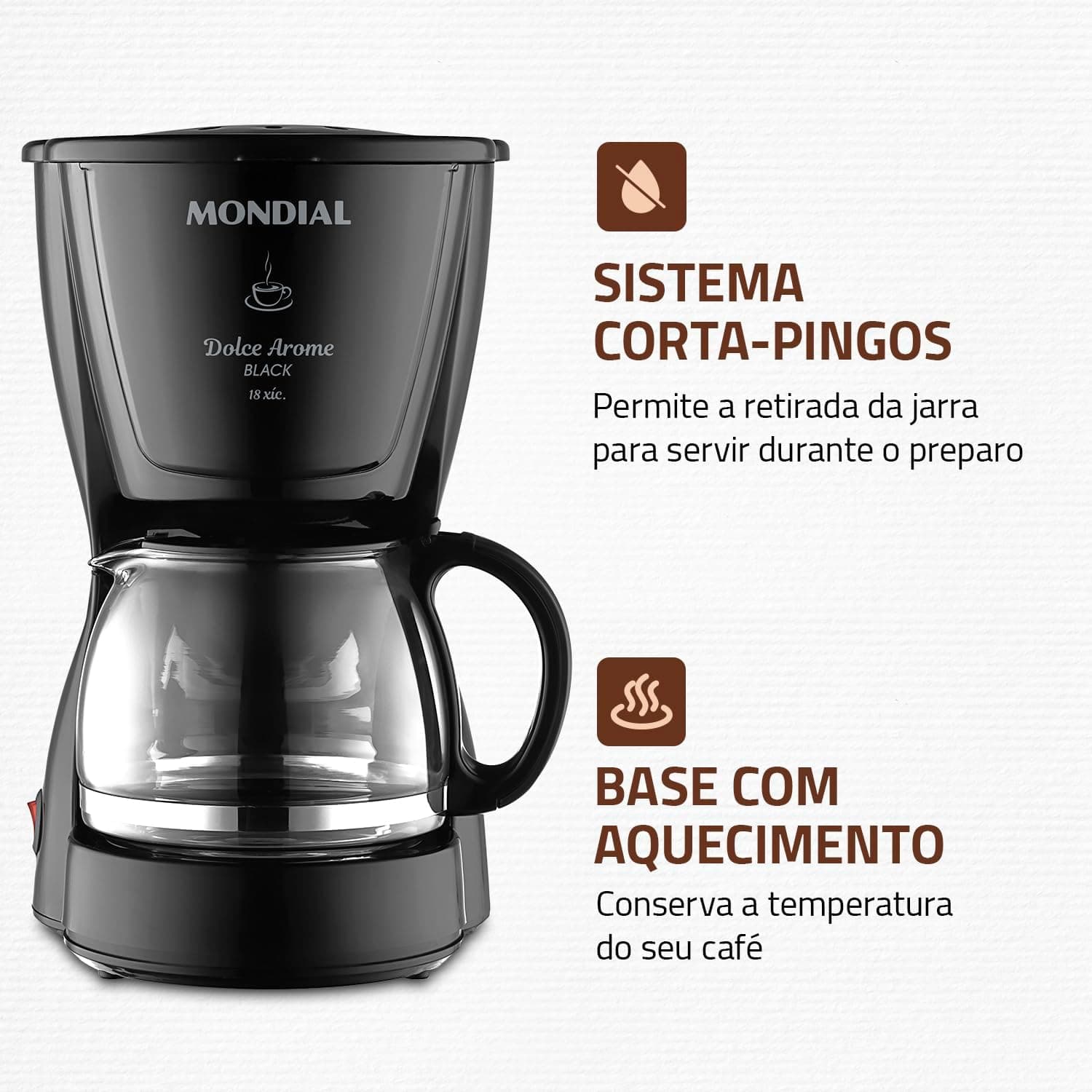 Cafeteira Elétrica Mondial Dolce Arome Filtro Permanente All Black Preto 220V