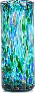 Vaso de vidro soprado à mão verde-azulado 24 cm altura, padrão abstrato, moderno, centros de mesa