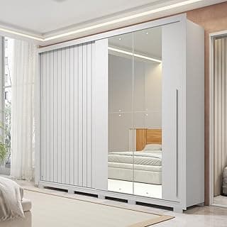 Guarda-roupa Casal Ripado com Espelhos 2 Portas e 4 Gavetas Suburban Gold Espresso Móveis Branco