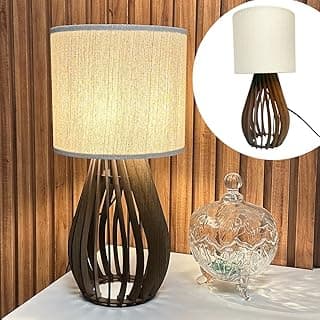 Luminária De Mesa Abajur Finese 42 Cm Quarto Sala Escritório Bivolt 110/220V Com Cúpula Cor Clara Estrutura Madeira