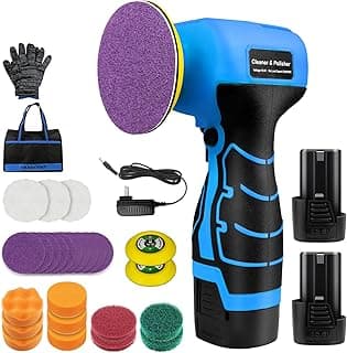 Lixadeira sem fio com acessórios, cor azul e preto, fundo branco