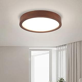 Luminária de teto LED moderna com acabamento em madeira, circular, montada embutida