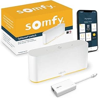 Somfy Hub de comutação TaHoma para motores RTS com dispositivo, adaptador Ethernet, smartphone e caixa de embalagem