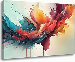 Quadro abstrato em canvas, cores vibrantes, azul, vermelho e amarelo, arte moderna, impressão ultra HD 4k