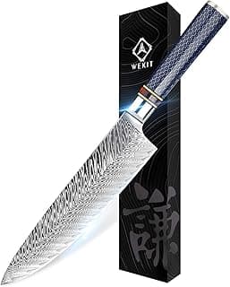 Faca de Chef WEKIT Japonesa Damasco VG10 67 Camadas Lâmina 20 cm Cabo Azul e Prata
