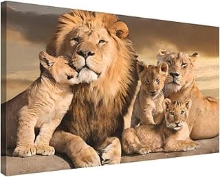 Quadro decorativo tela canvas família de leões para sala de estar