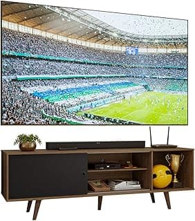 Rack Madesa Dubai para TV até 65 polegadas com troféu, bola de futebol e planta