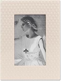 Porta-retrato de couro vegano creme 4x6 com design de trama Lawrence Frames