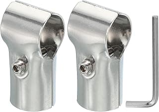 Dois conectores de tubo em T de aço inoxidável com parafusos e chave hexagonal.