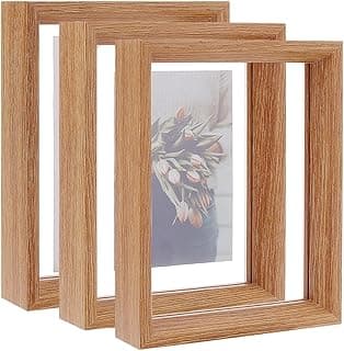 3 porta-retratos flutuantes, moldura rústica de madeira com dois lados, 14 x 19 cm, moldura rústica para pendurar na parede ou na mesa