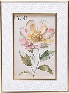 Porta retrato texturizado branco LYOR com pintura de flor rosa e amarela