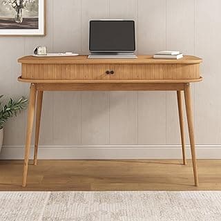 IDIMEX Escrivaninha Madeira com Porta Correr Rolltop Jari cor Freijó - Mesa de Estudo e Trabalho Funcional e Sofisticada