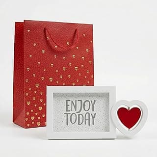Kit presente Dia dos Namorados com sacola vermelha e moldura giratória de coração vermelho