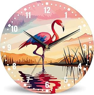 SPUNKER Relógios de parede, flamingo rosa, relógio de parede de 25 cm, pássaro tropical, pequeno, operado por bateria, relógios de parede decorativos para cozinha/sala de estar/quarto/banheiro/sala de