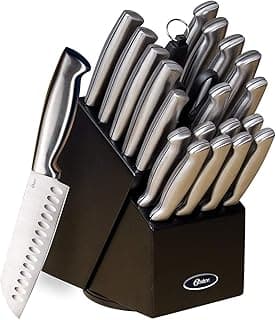Conjunto de facas de cozinha Oster Baldwyn de 22 peças, aço inoxidável, cetim escovado