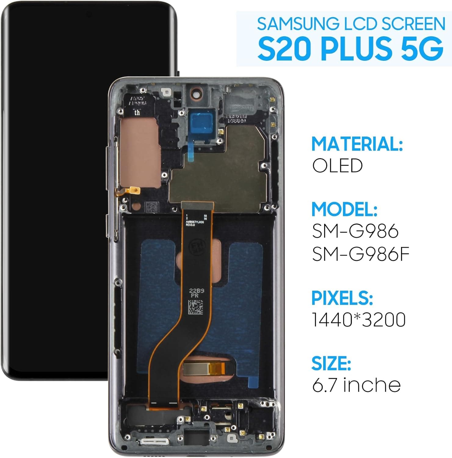 Tela de Substituição LCD Yondista Galaxy S20 Plus Touch Screen 17,0 cm Preto Compatível S20 Plus 5G