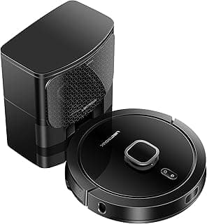 Robô aspirador Liectroux G7 preto com base autolimpante, design cilíndrico, tampa removível e base quadrada.