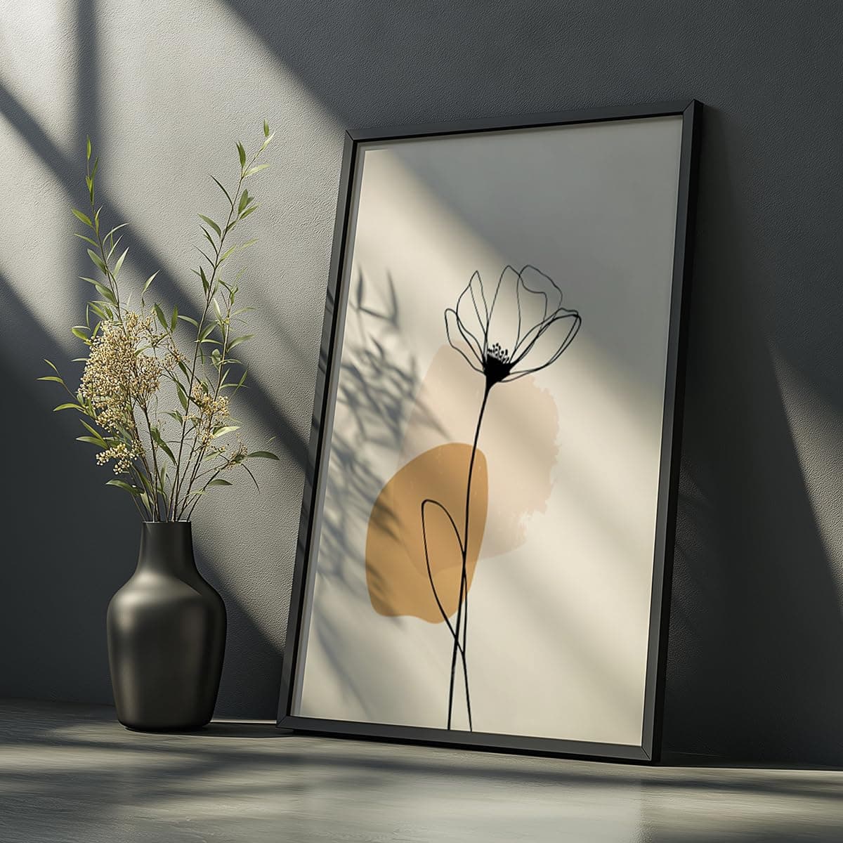 Quadro Decorativo Flor Abstrata Com Moldura Minimalista Botânica Flor Line Art Simples Sofisticado Moderno Clean Sala Escritório Quarto Parede