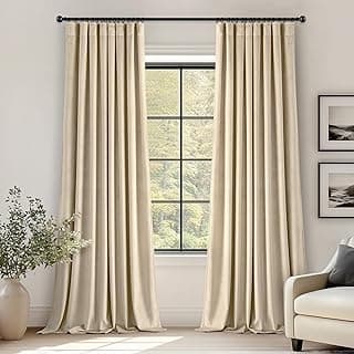 Cortinas de veludo bege blackout de 267 cm, isolamento térmico, à prova de som, cortinas de escurecimento de quarto, cortinas de janela plissadas para quarto, sala de estar, 102