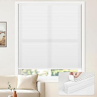 Persianas brancas de janela com textura de favo de mel, fáceis de instalar, 63,5 cm L x 122 cm A.