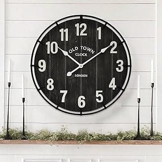 Relógio de parede Farmhouse EMAX HOME com mostrador preto e design vintage