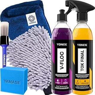 Kit V-Floc Shampoo Neutro Super Concentrado Automotivo + Cera Líquida Protetora Tok Final Vonixx com Luva e Pano Microfibra Yamase