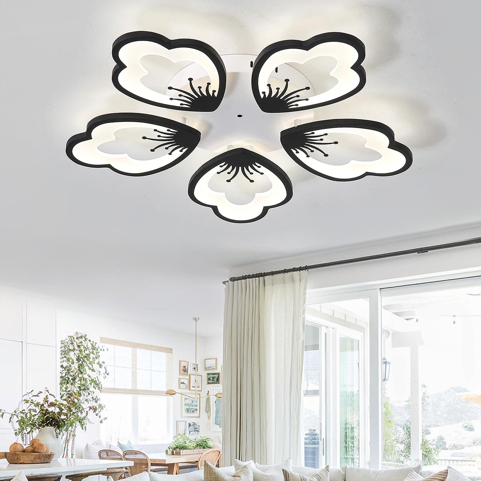 Lustre de LED Blume com Controle Remoto Dimmer e Luz Noturna 70cm Preto