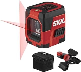 Nível a laser de linha cruzada SKIL, vermelho e preto, com bolsa e braçadeira, fundo branco
