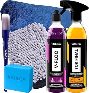 Kit de limpeza automotiva com shampoo V-Floc, cera Tok Final, esponja, pano e luva de microfibra