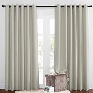 Cortinas de tecido creme com ilhós para sala, quarto ou escritório, 201 x 213 cm, natural