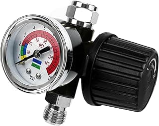 Regulador de compressor de ar com medidor de pressão até 140 PSI, preto e prata