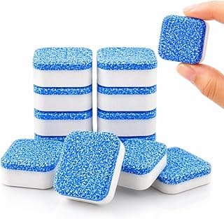 Kit 12 pastilhas de limpeza para máquina de lavar roupa e lava-louças, azul e branco