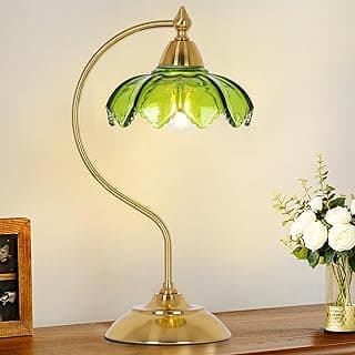 Abajur de mesa de vidro para quarto, luminária de mesa dourada plugue, luminária de mesa de cabeceira de flores vintage, luminárias de mesa para sala de estar, pequenas lâmpadas de mesa para