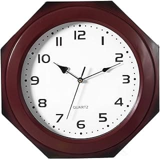 Quickway Imports Relógio de parede de plástico decorativo moderno em forma de octógono marrom para sala de estar, cozinha ou sala de jantar